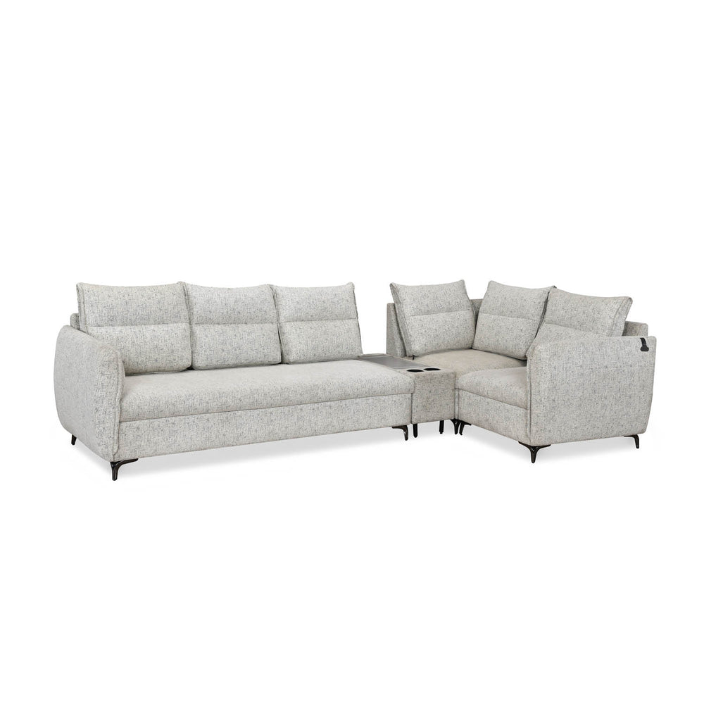Infinia 3+1+1 Seater Fabric Sofa Set with Left Corner Sofa and Rectangle Console- Off White