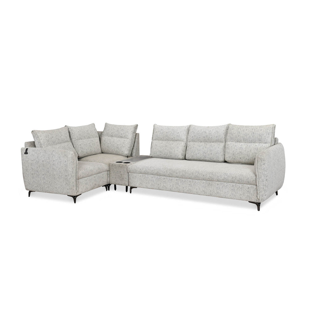 Infinia 3+1+1 Seater Fabric Sofa Set with Right Corner Sofa and Rectangle Console- Off White