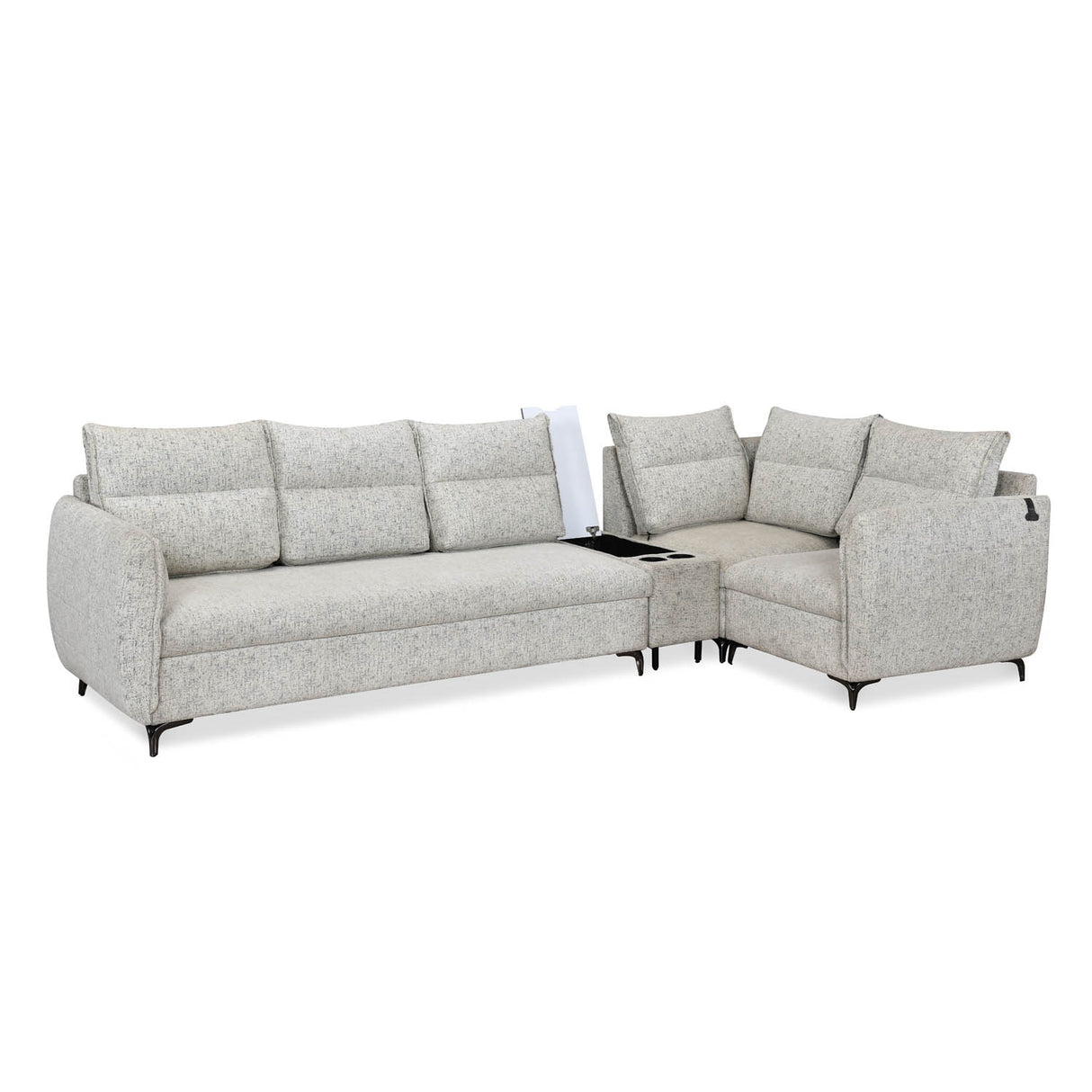 Infinia 3+1+1 Seater Fabric Sofa Set with Left Corner Sofa and Rectangle Console- Off White