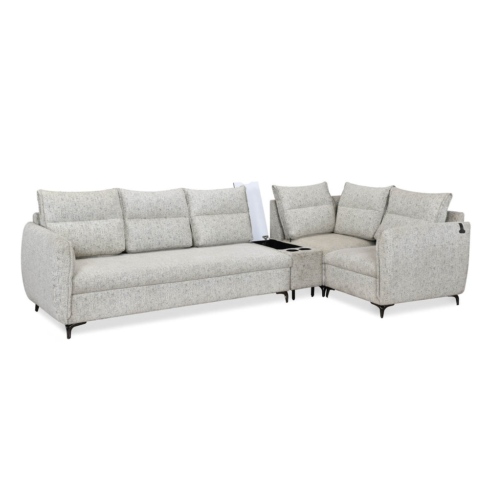 Infinia 3+1+1 Seater Fabric Sofa Set with Left Corner Sofa and Rectangle Console- Off White