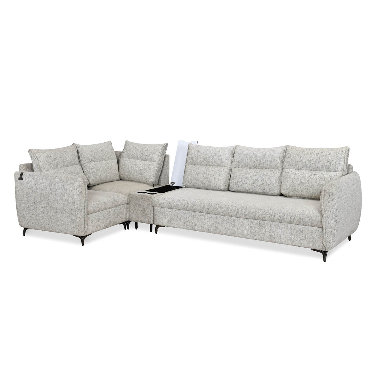 Infinia 3+1+1 Seater Fabric Sofa Set with Right Corner Sofa and Rectangle Console- Off White