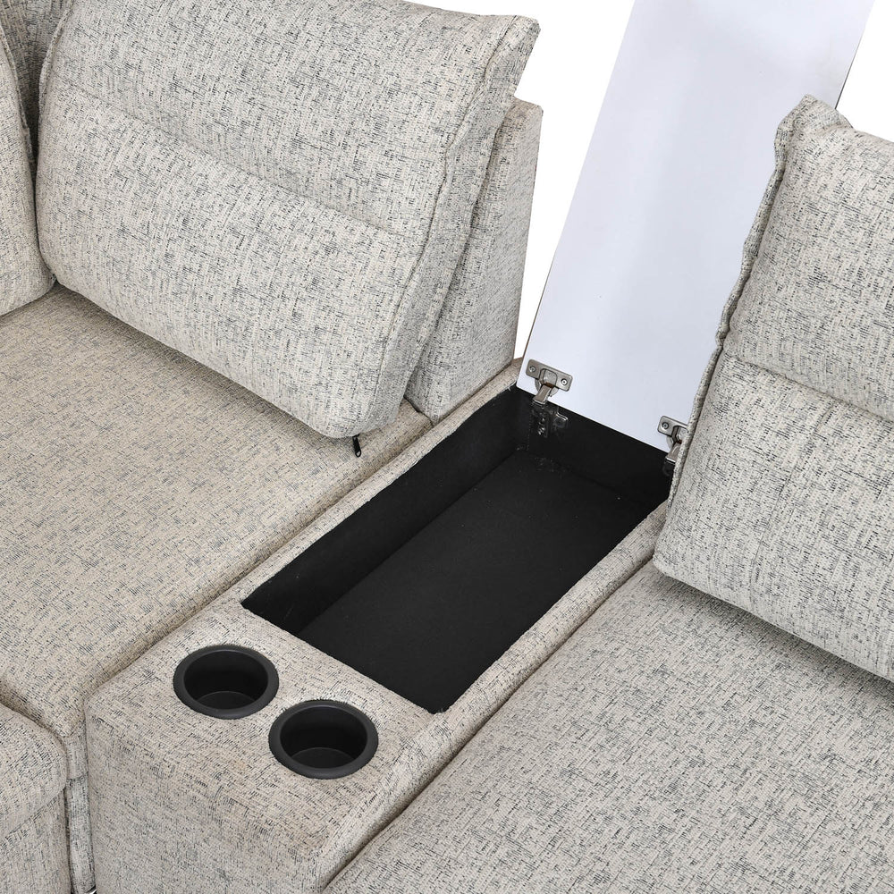 Infinia 3+1+1 Seater Fabric Sofa Set with Right Corner Sofa and Rectangle Console- Off White