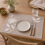Floral Embroidered Chambray Placemat- Beige