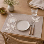 Floral Embroidered Chambray Placemat- Beige