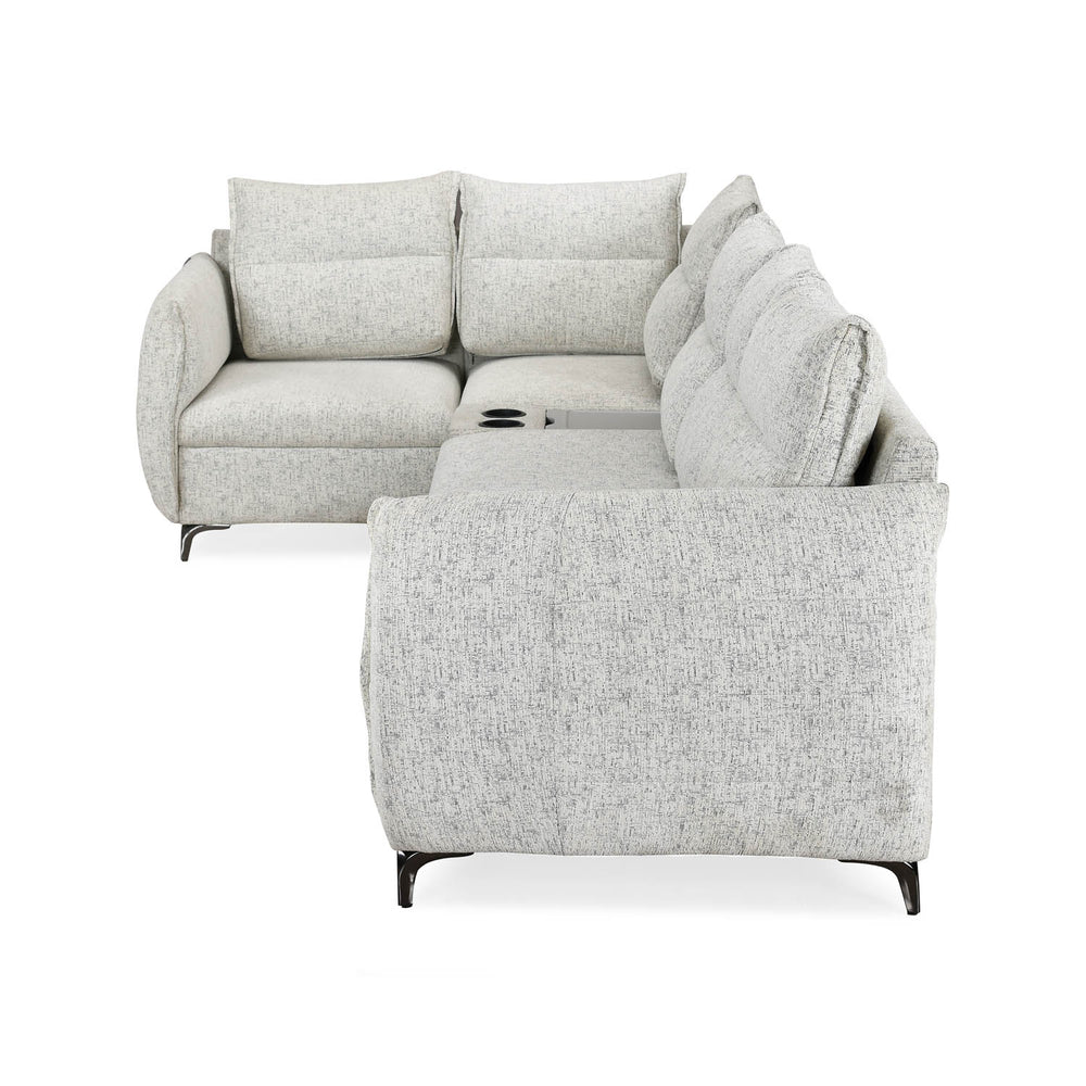 Infinia 3+1+1 Seater Fabric Sofa Set with Right Corner Sofa and Rectangle Console- Off White