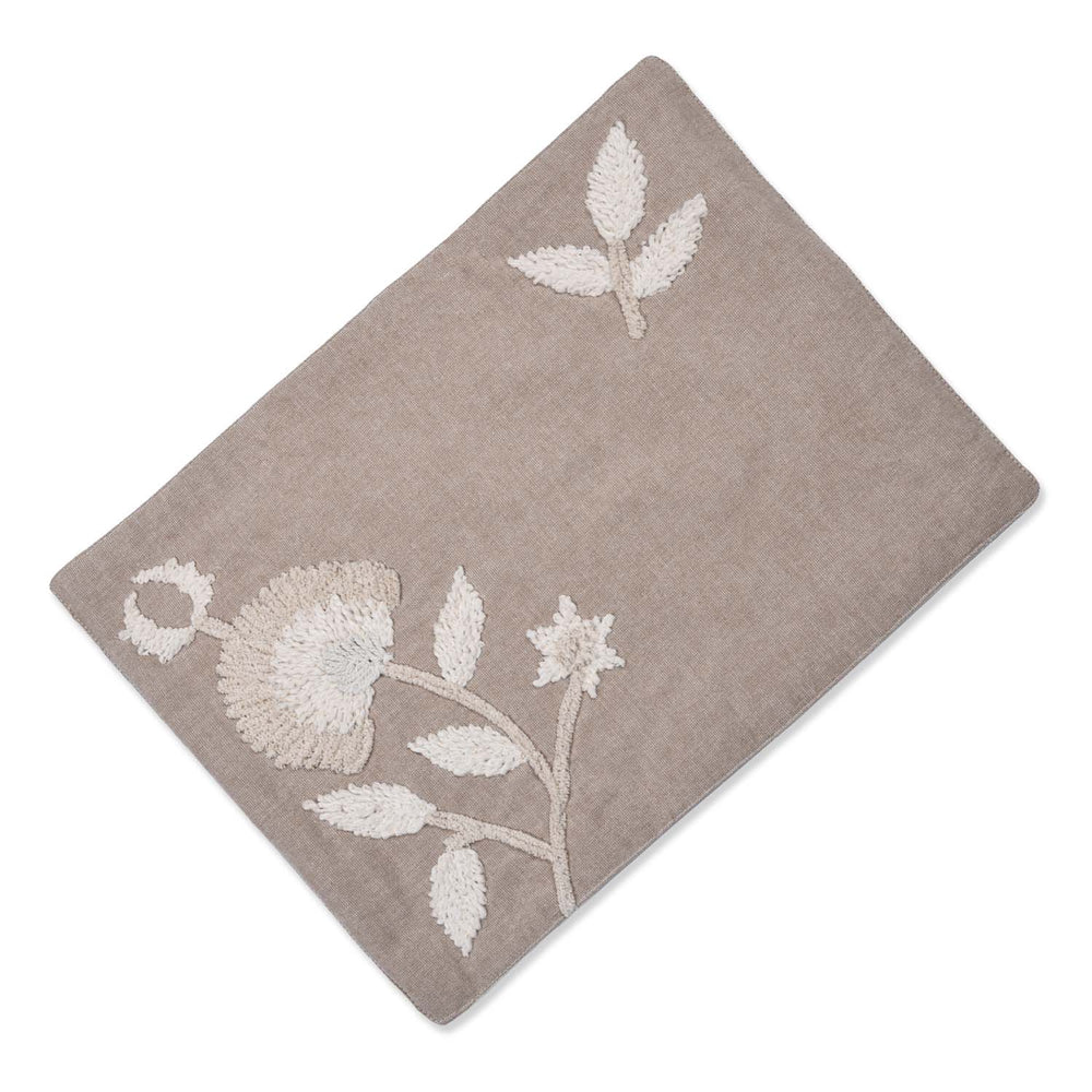 Floral Embroidered Chambray Placemat- Beige