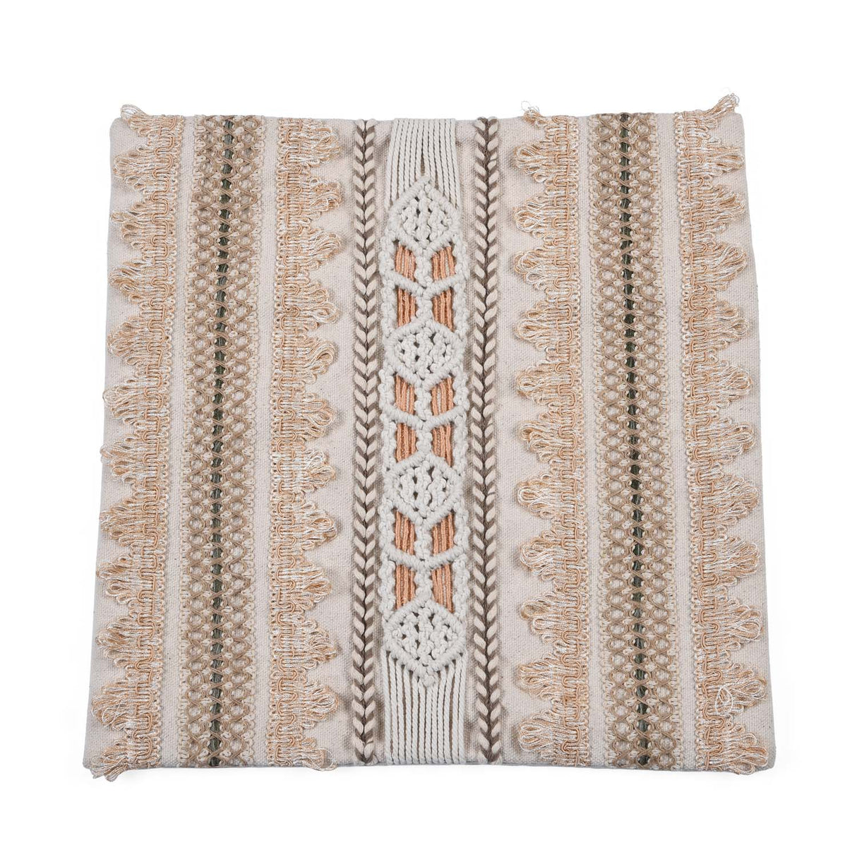 Embroidered Cotton & Polyester 16" x 16" Cushion Cover- Multicolor