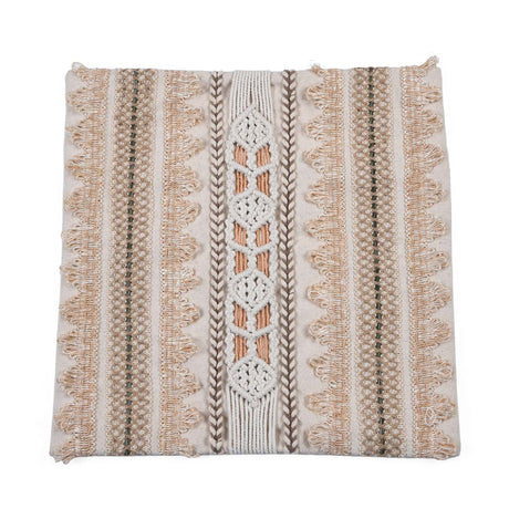 Embroidered Cotton & Polyester 16" x 16" Cushion Cover- Multicolor