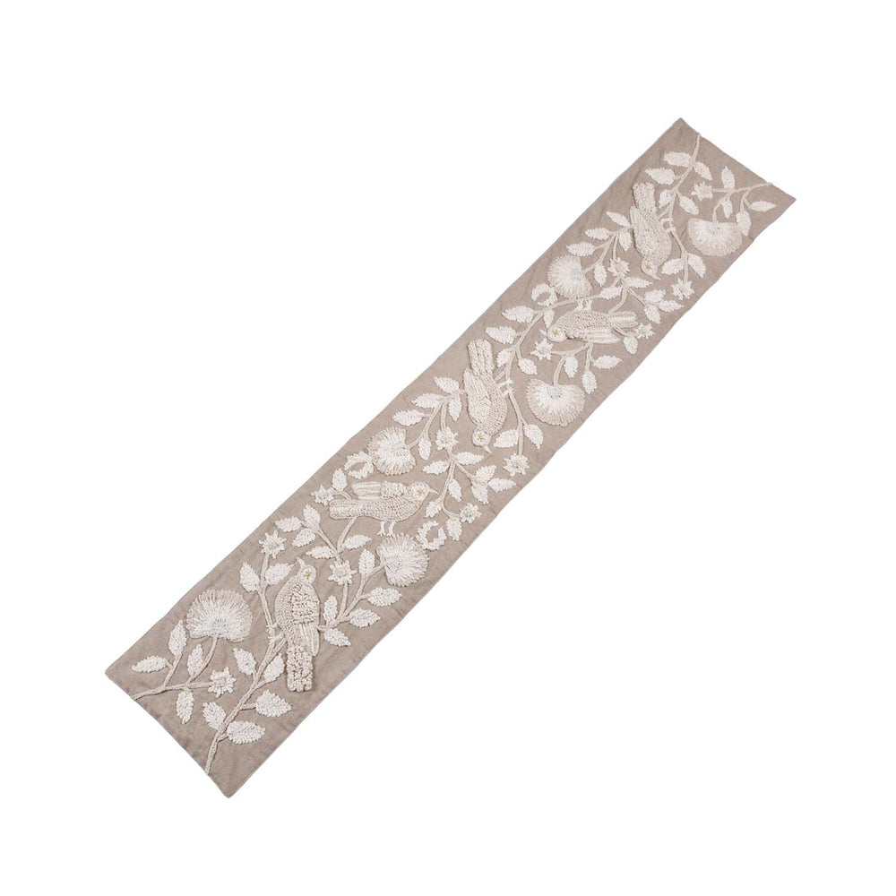 Decorative Embroidered Table Runner- Beige, 180 x 33 cm