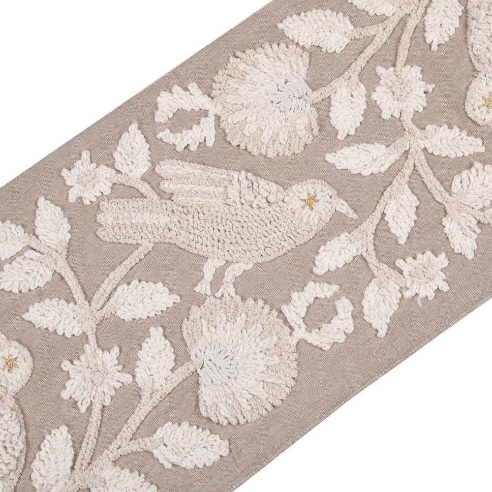 Decorative Embroidered Table Runner- Beige, 120 x 33 cm