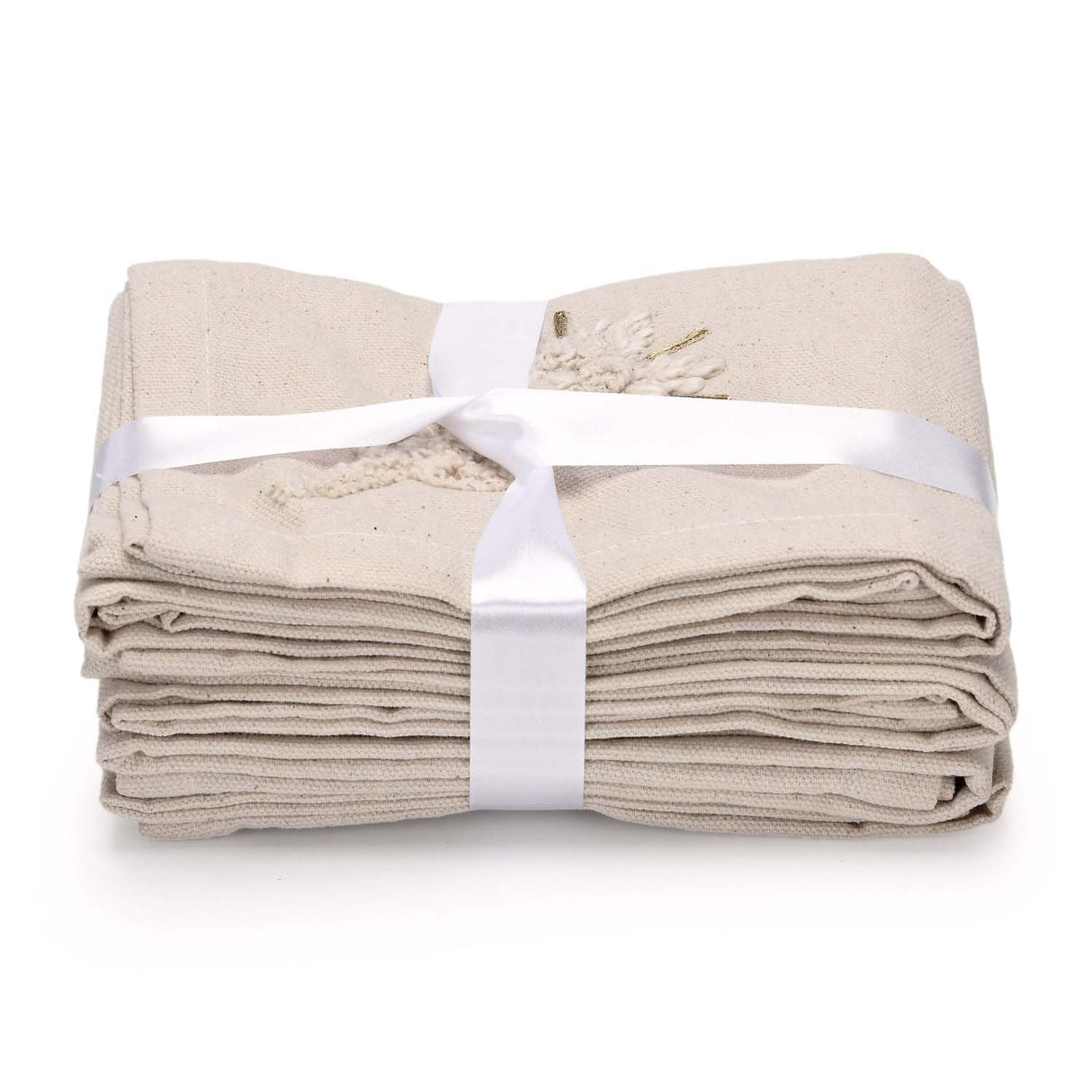 Embroidered Cotton & Polyester Napkin Set of 4- Beige