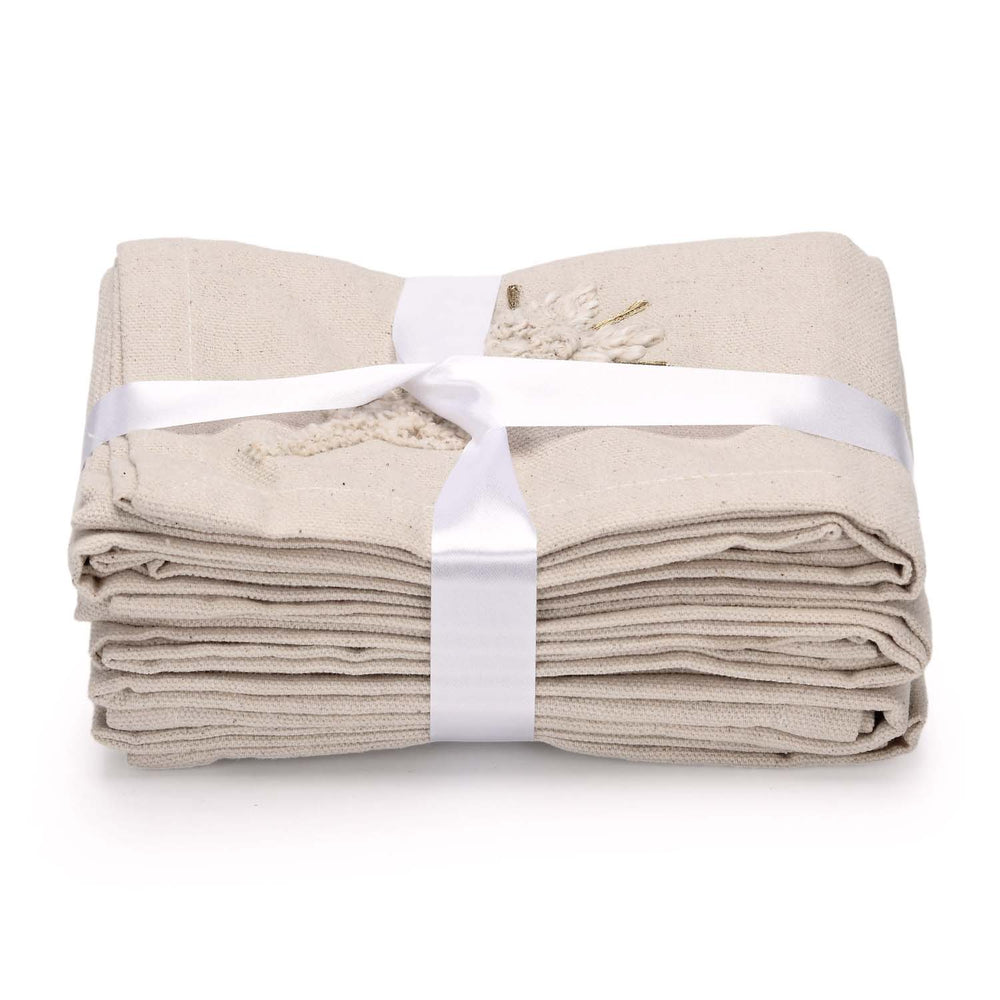 Embroidered Cotton & Polyester Napkin Set of 4- Beige