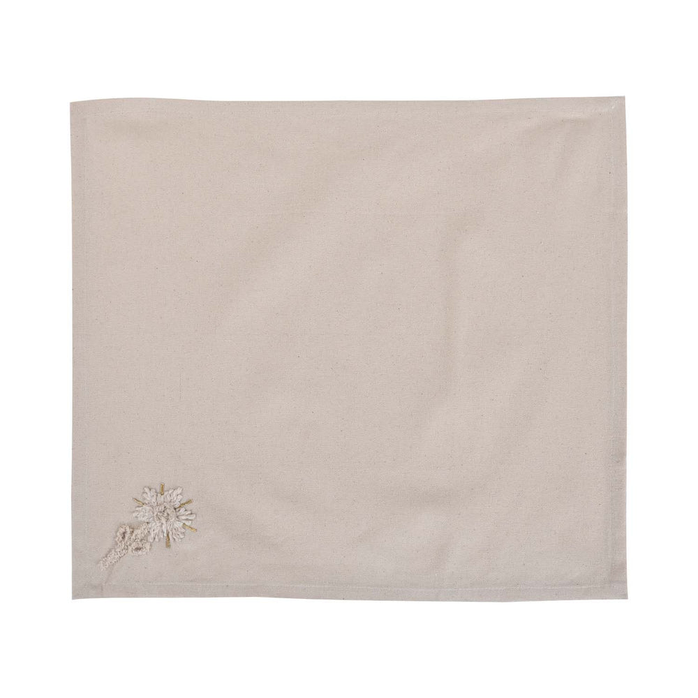 Embroidered Cotton & Polyester Napkin Set of 4- Beige