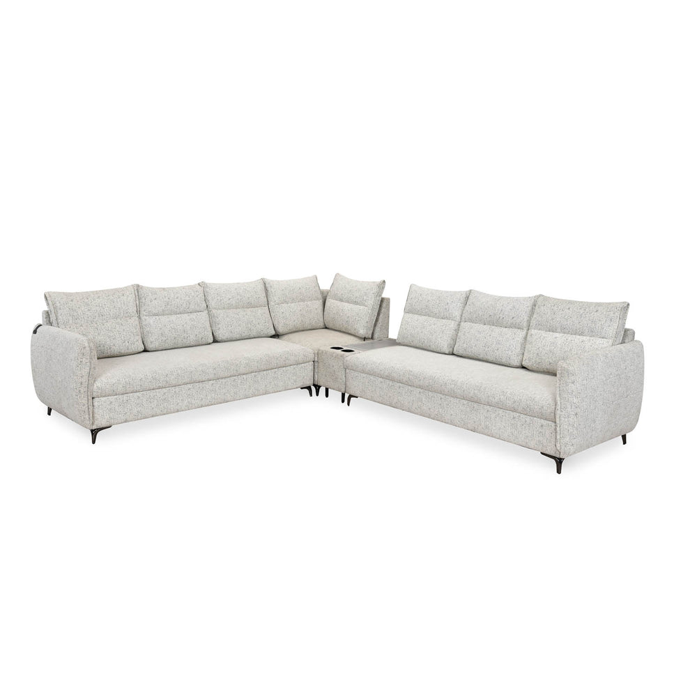 Infinia 3+3+1 Seater Fabric Sofa Set with Right Corner Sofa and Rectangle Console- Off White