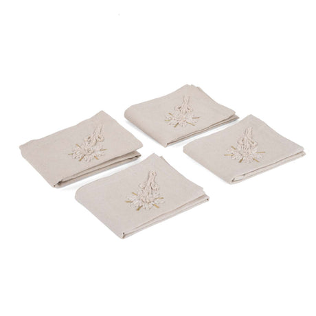 Embroidered Cotton & Polyester Napkin Set of 4- Beige