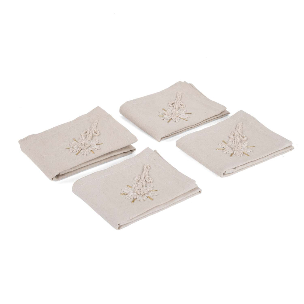 Embroidered Cotton & Polyester Napkin Set of 4- Beige
