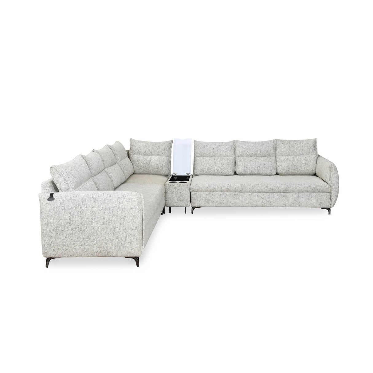 Infinia 3+3+1 Seater Fabric Sofa Set with Right Corner Sofa and Rectangle Console- Off White