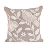 Bird Embroidered Cotton & Polyester 16" x 16" Cushion Cover- Beige