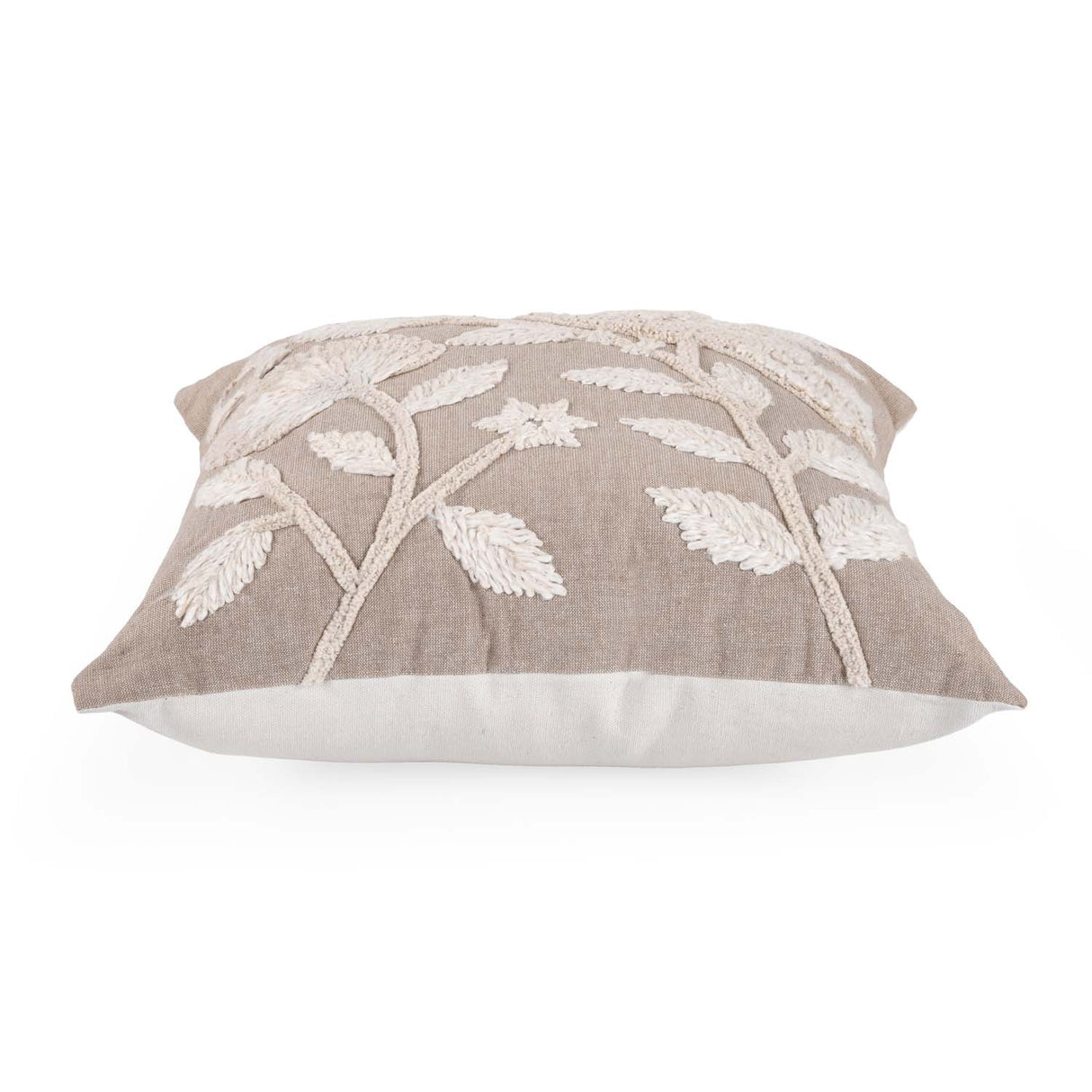 Bird Embroidered Cotton & Polyester 16" x 16" Cushion Cover- Beige