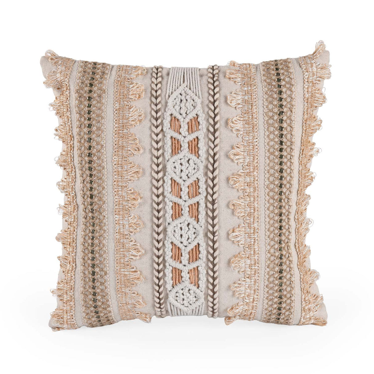 Embroidered Cotton & Polyester 16" x 16" Cushion Cover- Multicolor