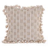 Checks Embroidered Cotton & Polyester 16" x 16" Cushion Cover- Beige & Brown