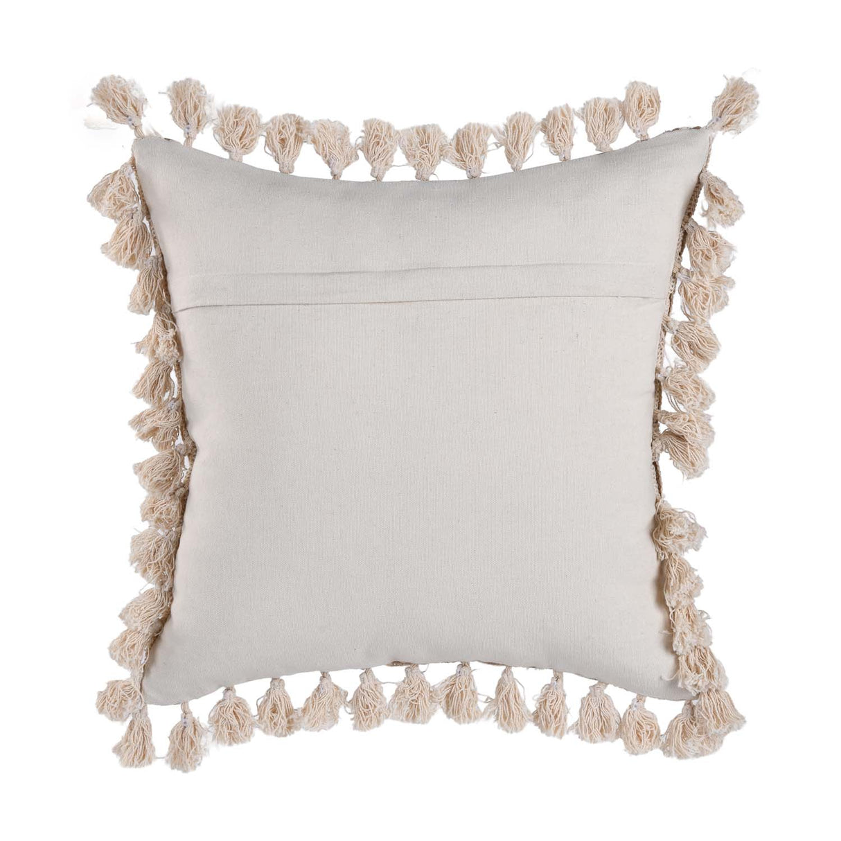 Checks Embroidered Cotton & Polyester 16" x 16" Cushion Cover- Beige & Brown