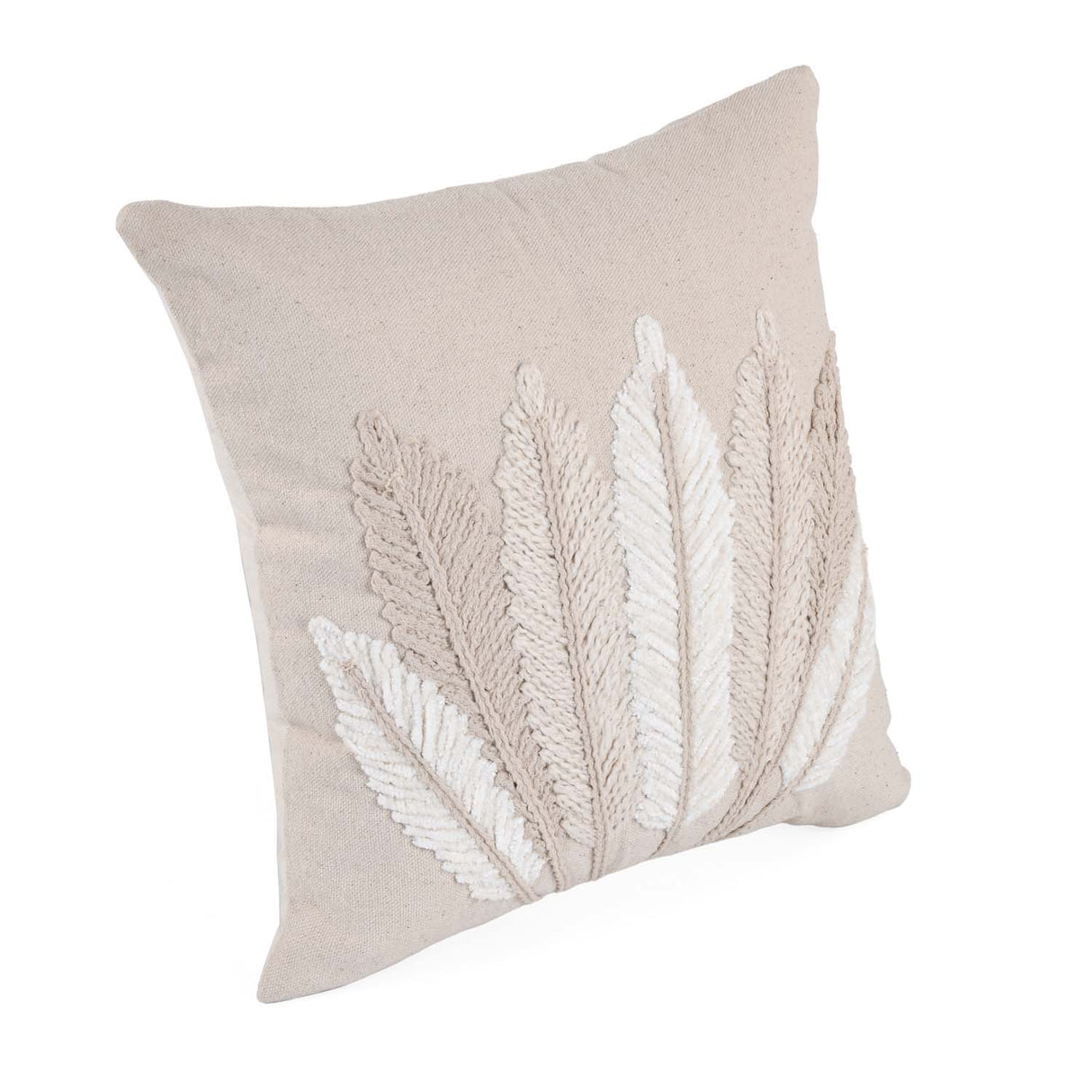 Seven Leaf Cotton & Polyester 16" x 16" Cushion Cover- Beige