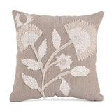 Floral Embroidered Cotton & Polyester 16" x 16" Cushion Cover- Beige