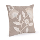 Floral Embroidered Cotton & Polyester 16" x 16" Cushion Cover- Beige