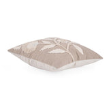 Floral Embroidered Cotton & Polyester 16" x 16" Cushion Cover- Beige