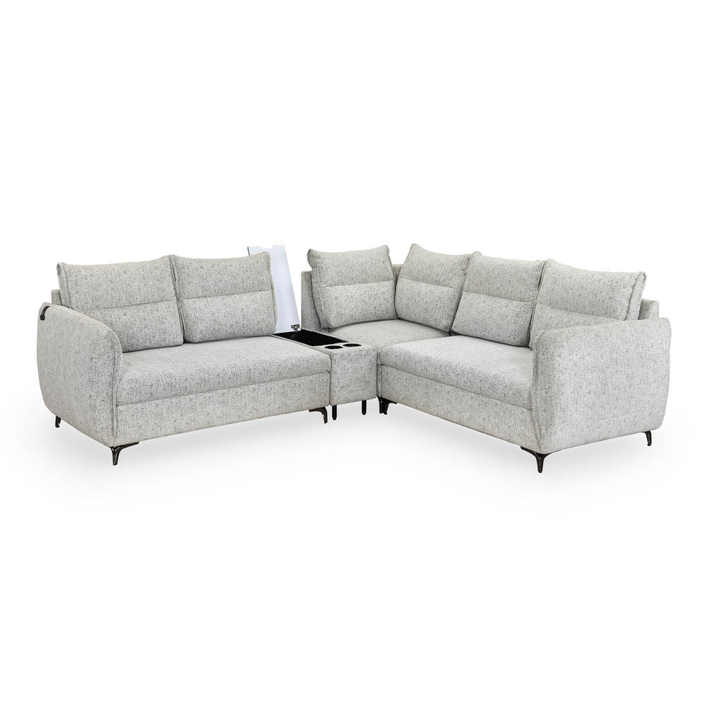 Infinia 2+2+1 Seater Fabric Sofa Set with Left Corner Sofa and Rectangle Console- Off White