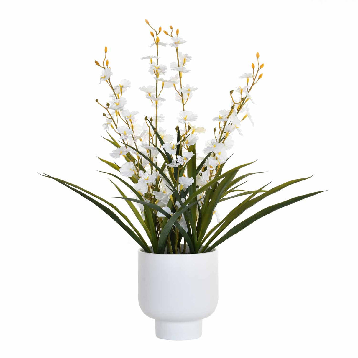 Artificial Orchid Flower Ceramic Potted Plant - White