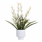 Artificial Orchid Flower Ceramic Potted Plant - White