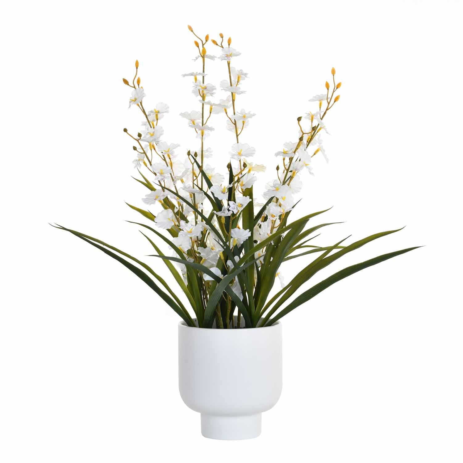 Artificial Orchid Flower Ceramic Potted Plant - White