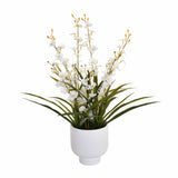 Artificial Orchid Flower Ceramic Potted Plant - White