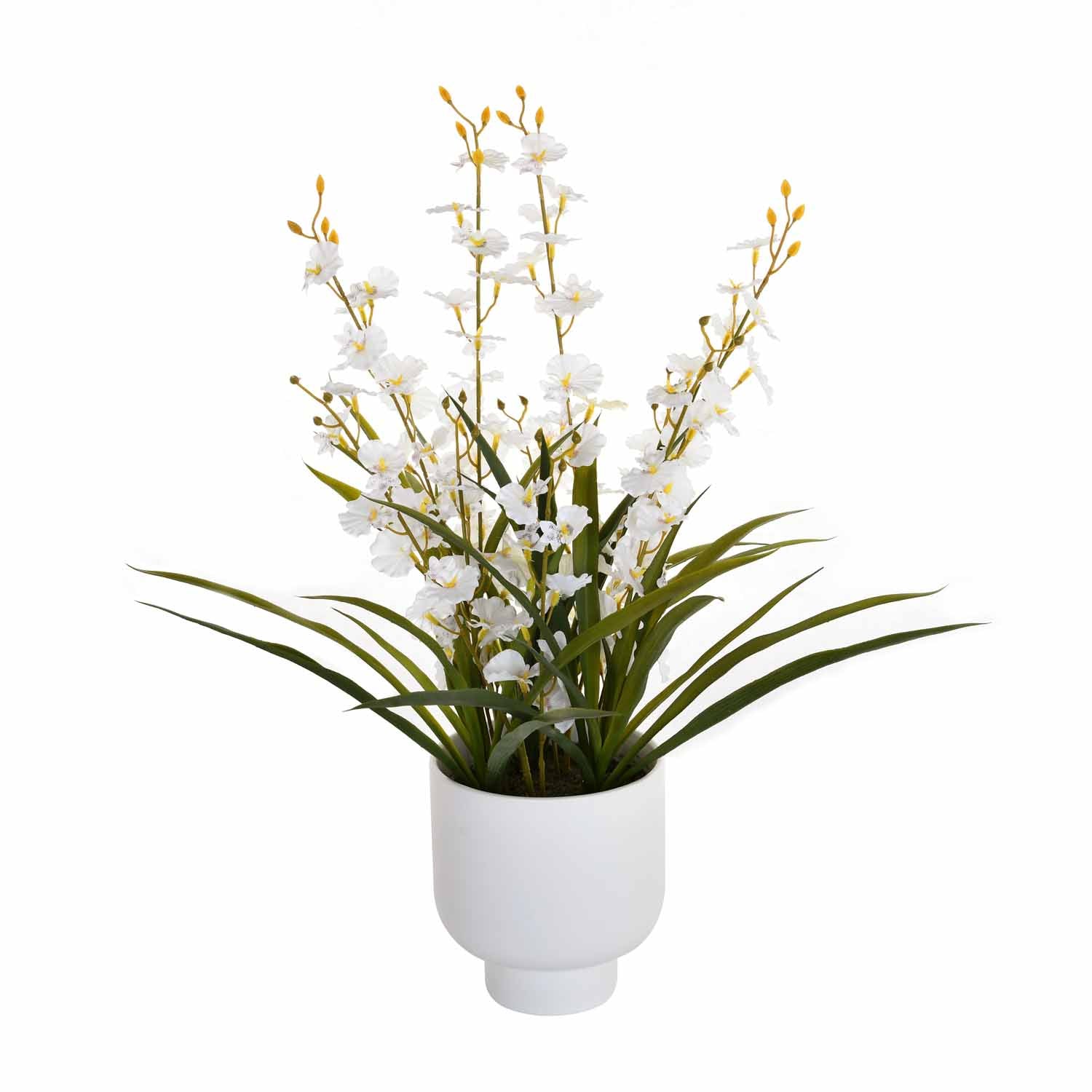 Artificial Orchid Flower Ceramic Potted Plant - White