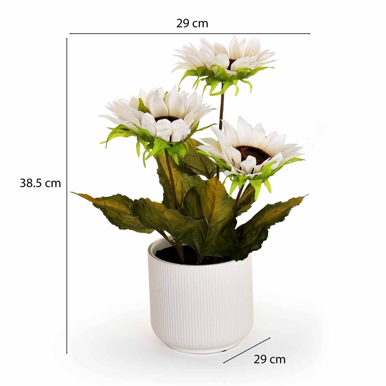 Artificial Sunflower Ceramic Potted Plant - White