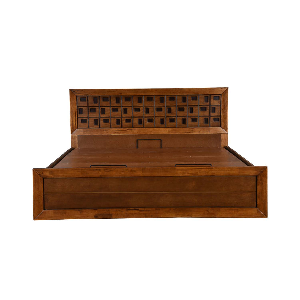 Hedron Queen Bed with Hydraulic Storage- Antique Cherry