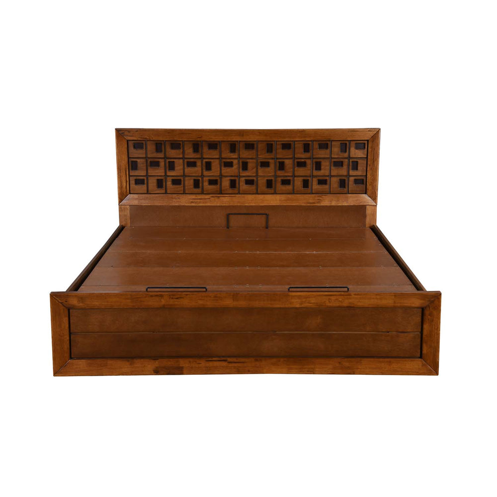 Hedron Queen Bed with Hydraulic Storage- Antique Cherry