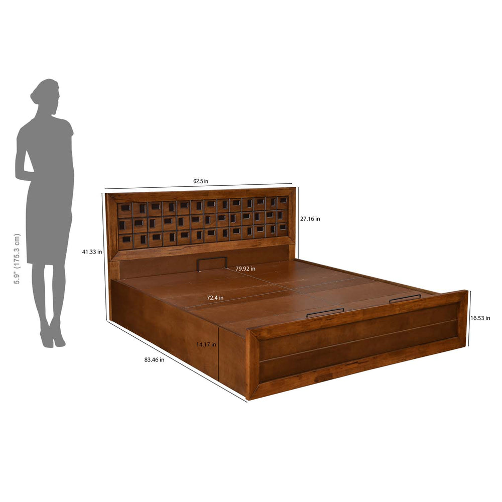 Hedron Queen Bed with Hydraulic Storage- Antique Cherry
