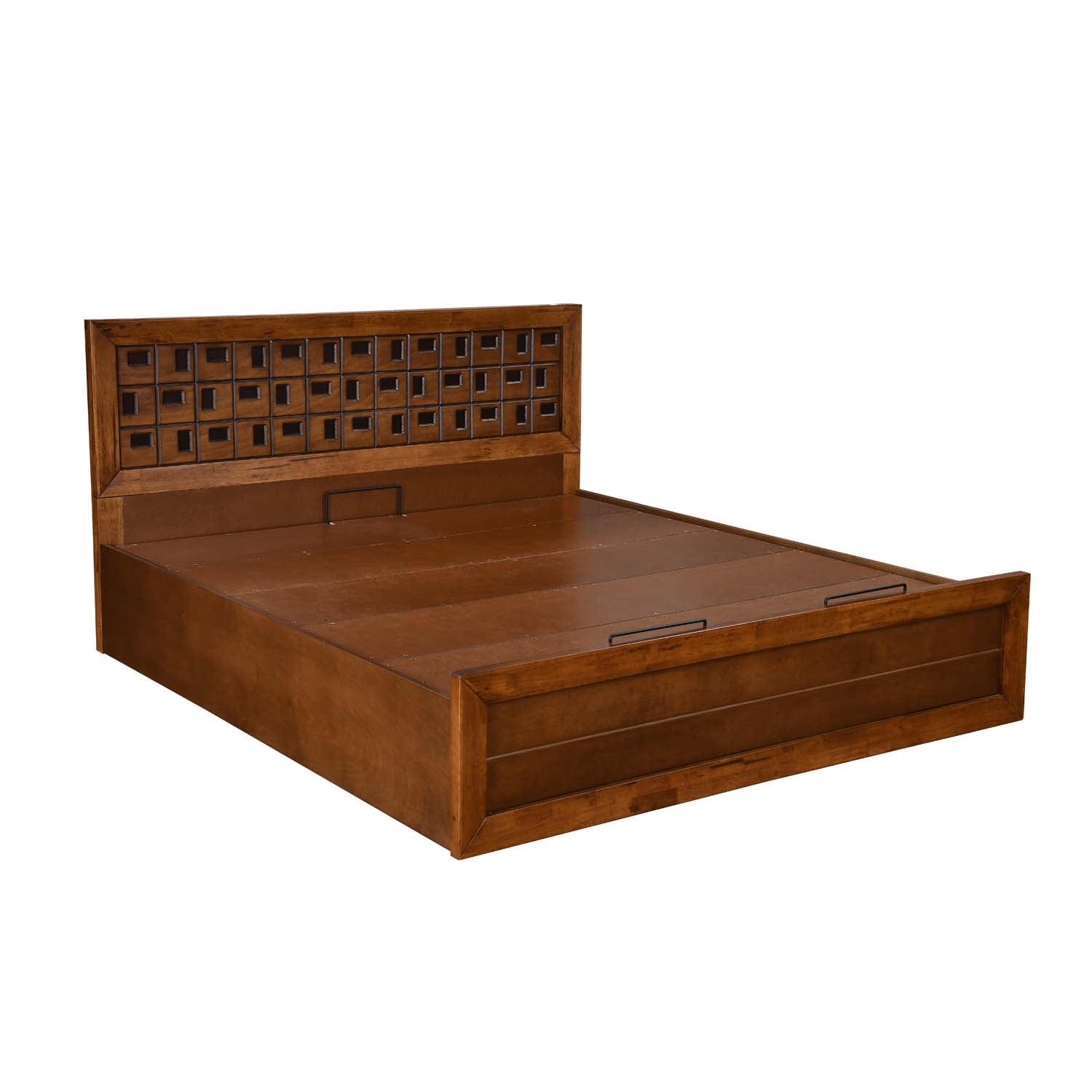 Hedron Queen Bed with Hydraulic Storage- Antique Cherry