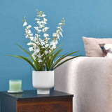 Artificial Orchid Flower Ceramic Potted Plant - White