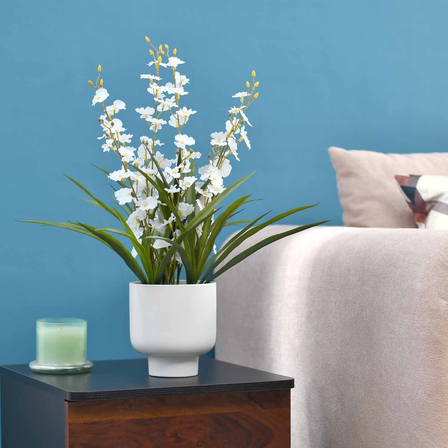 Artificial Orchid Flower Ceramic Potted Plant - White