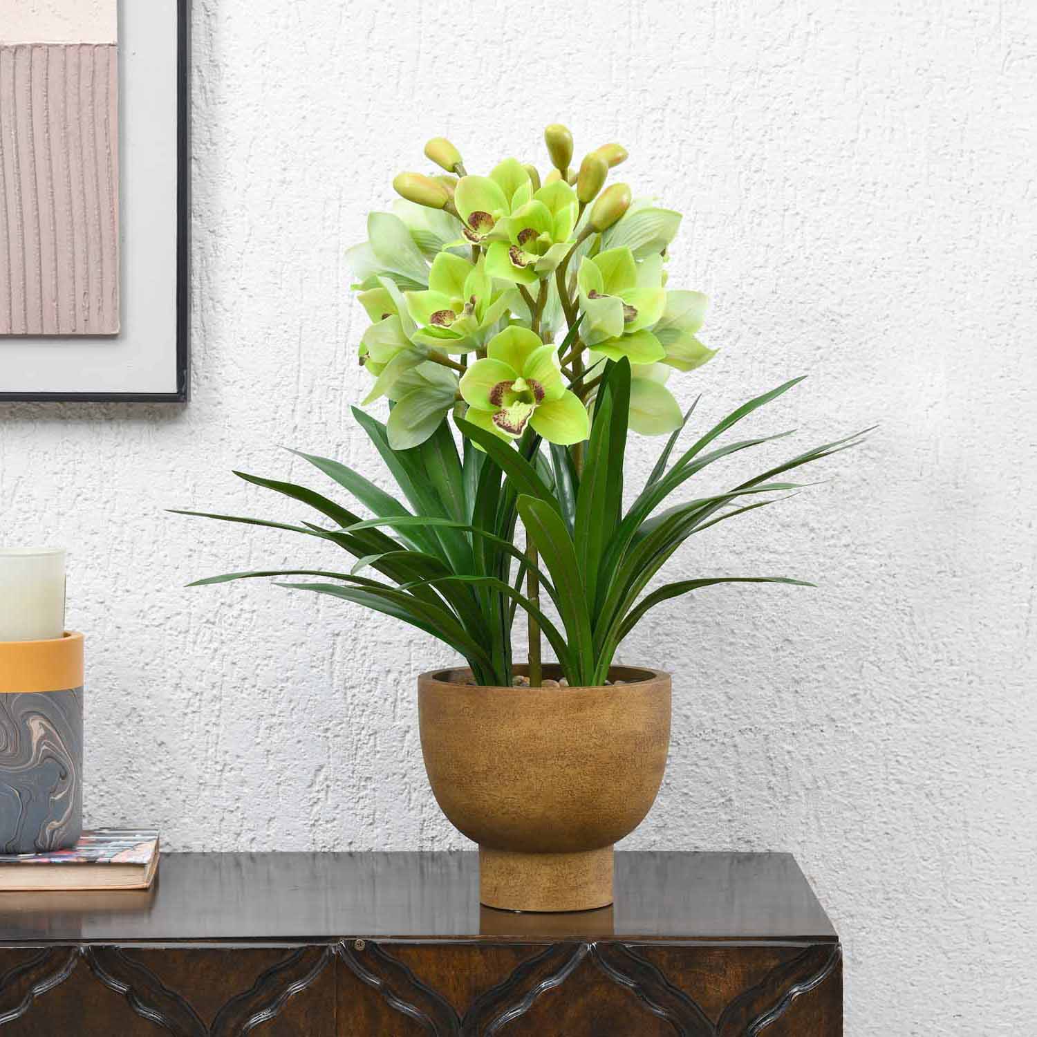 Artificial Orchid Flower Potted Plant - Green