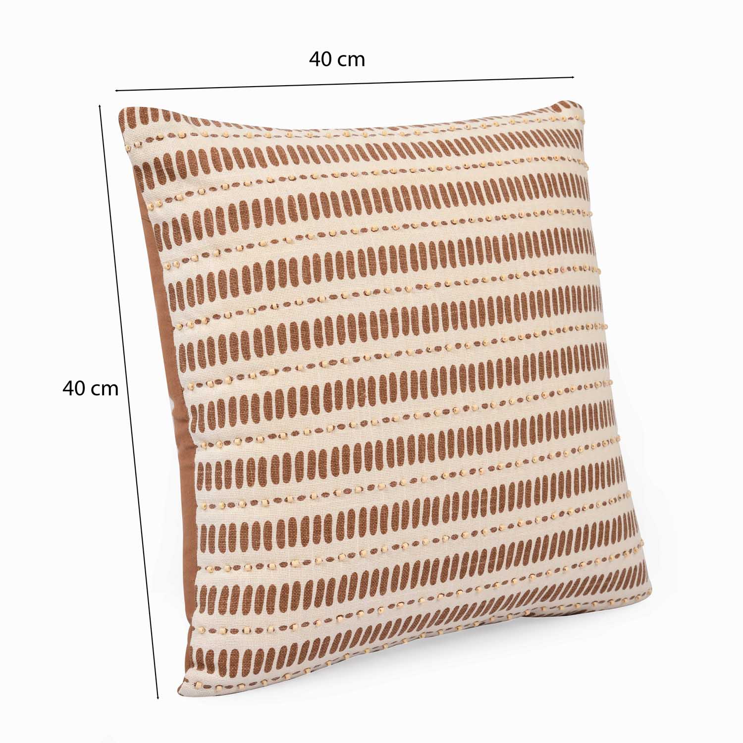 Small Lines Pattern Cotton Cushion Cover- Brown