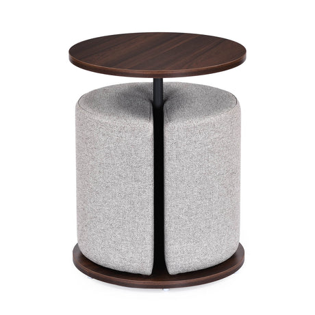 Nicole Side Table with Pouf- Walnut Brown