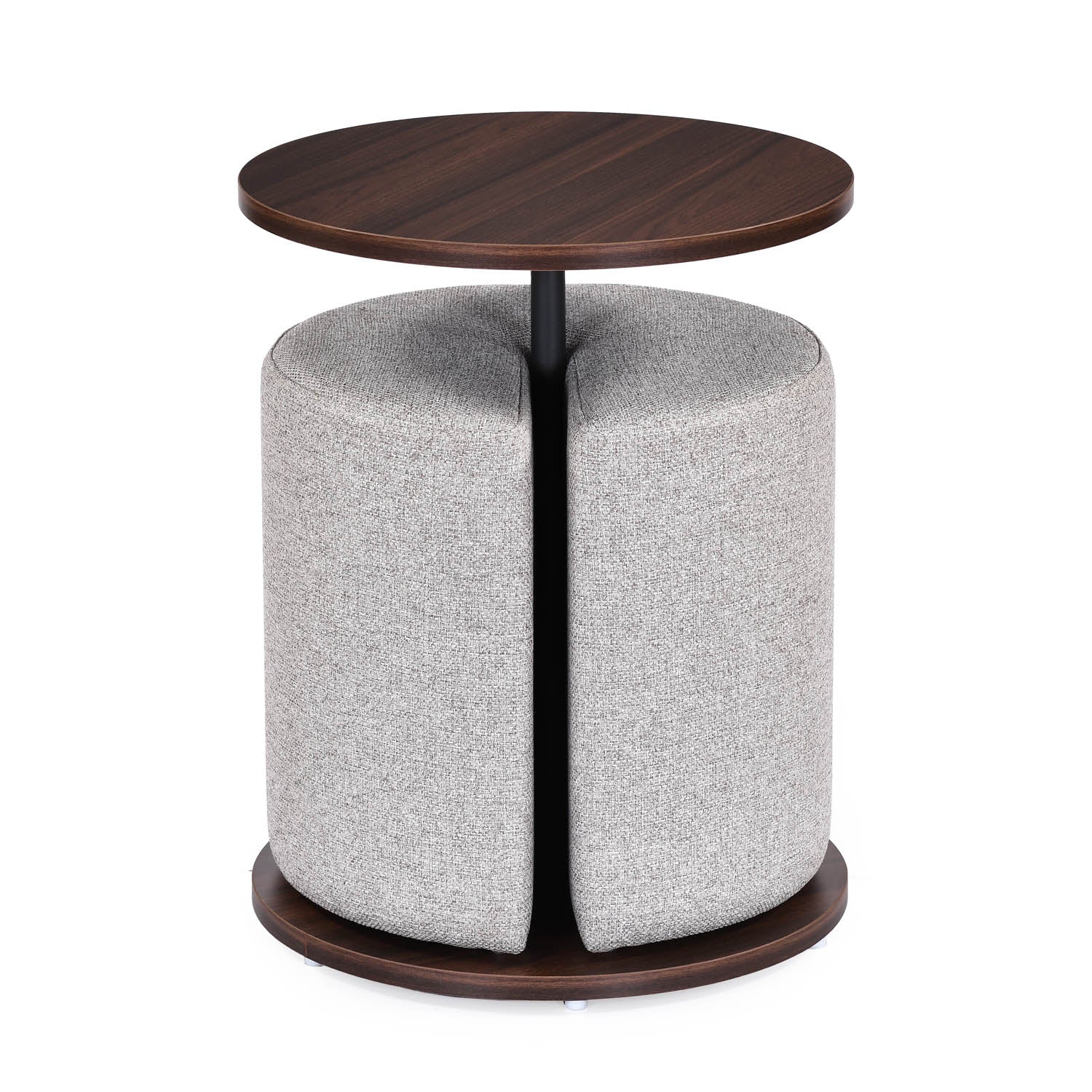 Nicole Side Table with Pouf- Walnut Brown