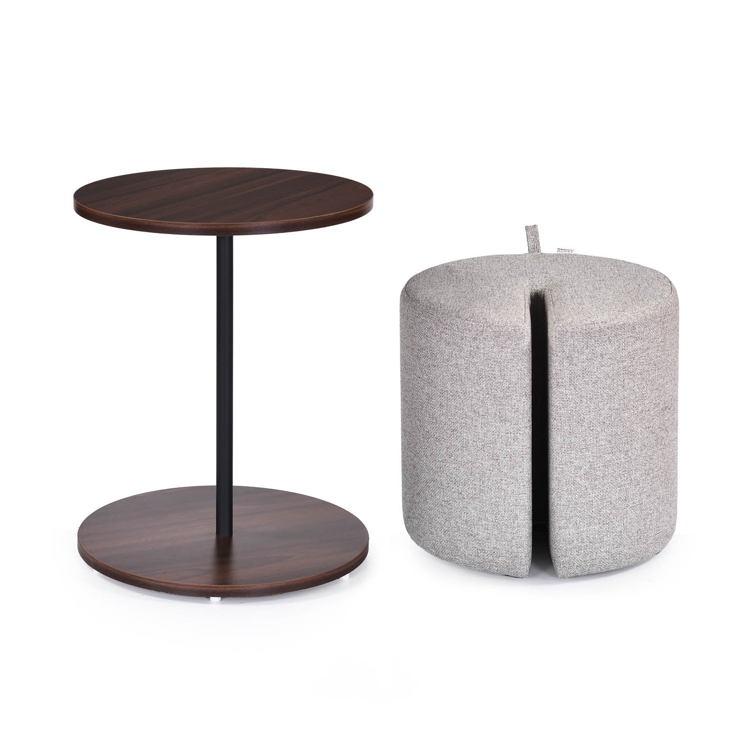Nicole Side Table with Pouf- Walnut Brown