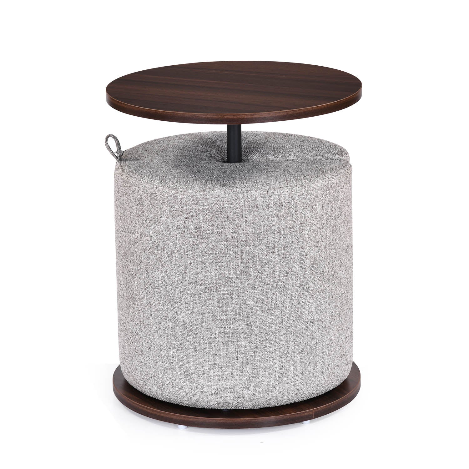 Nicole Side Table with Pouf- Walnut Brown