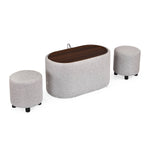 Dennis Center Table with Storage and 2 Poufs- Grey